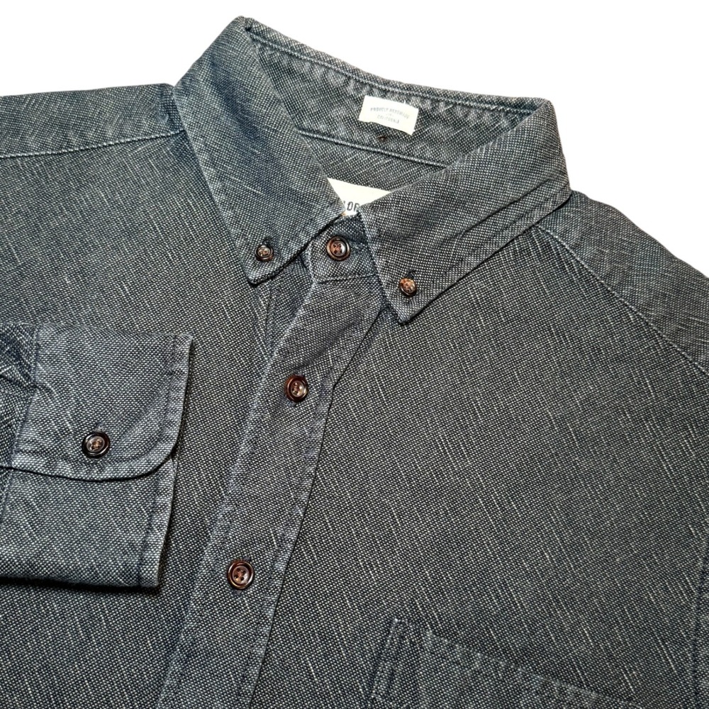 Taylor Stitch Mens 40 Charcoal Gray Textured Cotton Button Up Shirt Long Sleeve